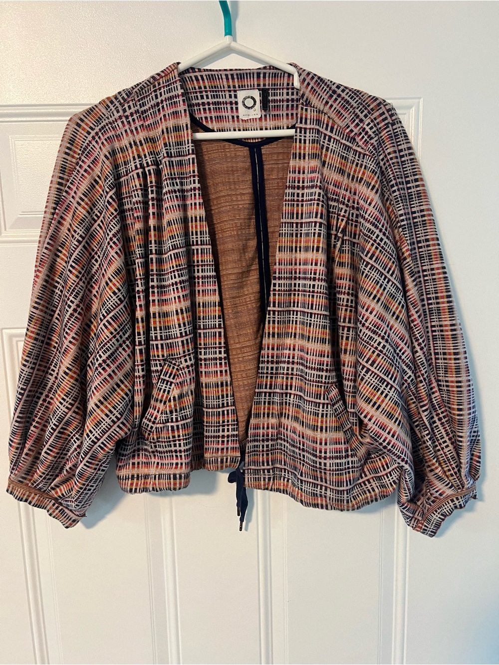 Plaid Open-Front or Wrap Jacket in Purple Plaid
